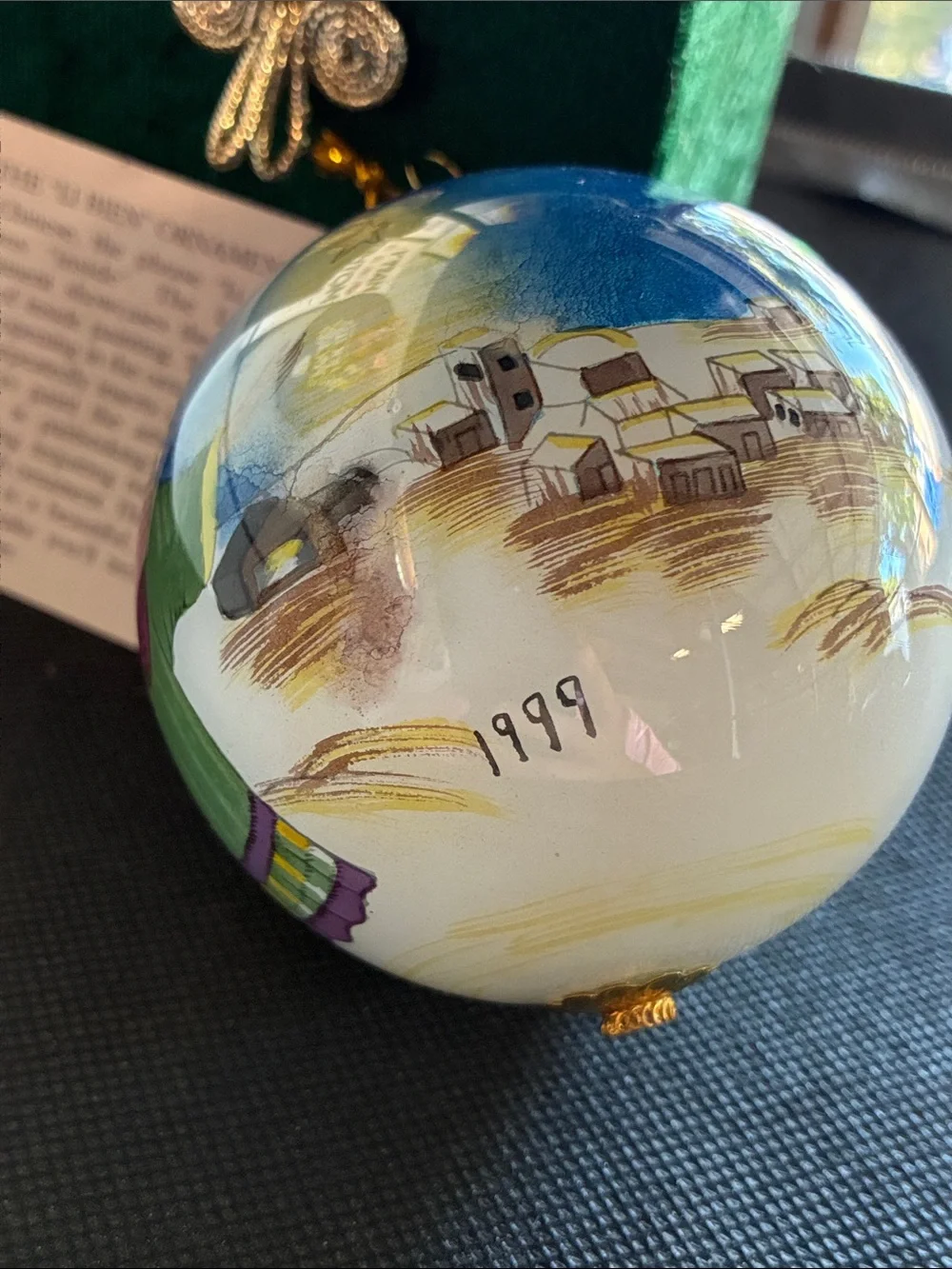 Hand-Painted Nativity Glass Ornament - Green & Blue